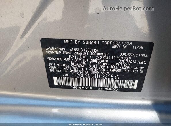 JF2GUSND8T8220536 2026 SUBARU CROSSTREK Gray Widok komory silnika