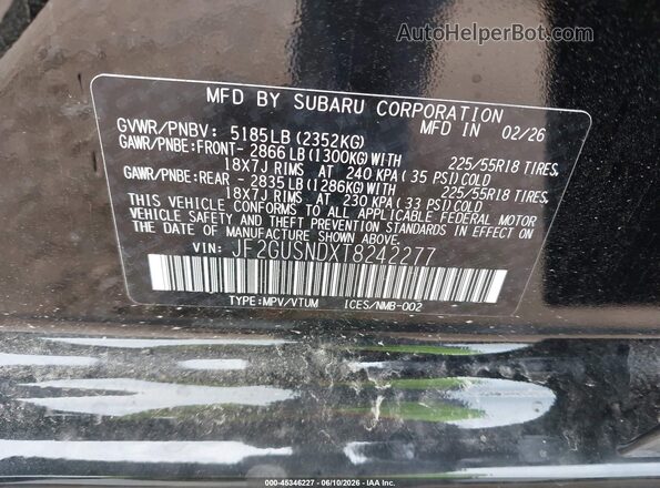 JF2GUSNDXT8242277 2026 SUBARU CROSSTREK Black 