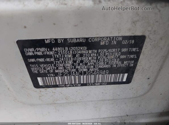 JF2SJAAC1JG546949 2018 SUBARU FORESTER Белый Вид подкапотного пространства