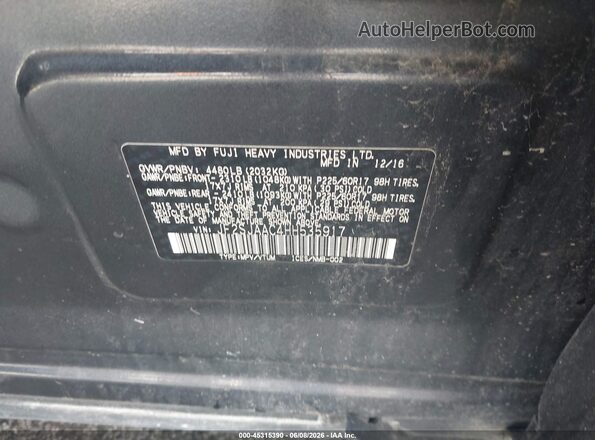 JF2SJAAC4HH535917 2017 SUBARU FORESTER Серый Вид подкапотного пространства