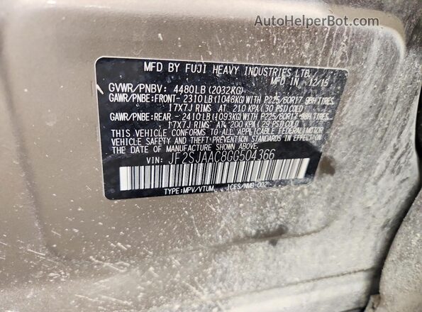 JF2SJAAC8GG504366 2016 SUBARU FORESTER Beige Vista del compartimento del motor