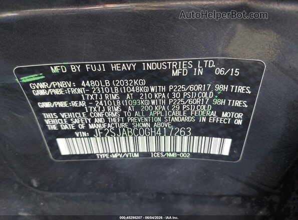 JF2SJABC0GH417263 2016 SUBARU FORESTER Gray Vista del compartimento del motor