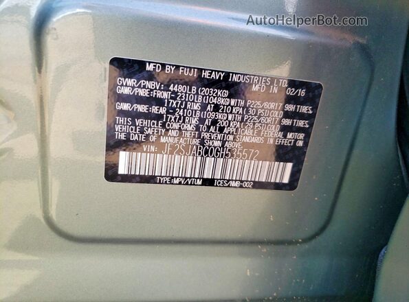 JF2SJABC0GH535572 2016 SUBARU FORESTER Green 