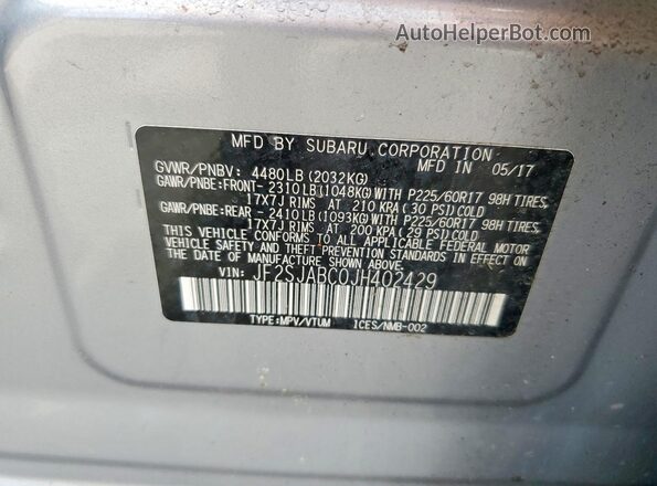 JF2SJABC0JH402429 2018 SUBARU FORESTER Silver 