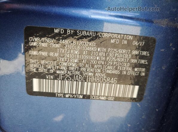JF2SJABC1HH805846 2017 SUBARU FORESTER Blue Вид підкапотного простору