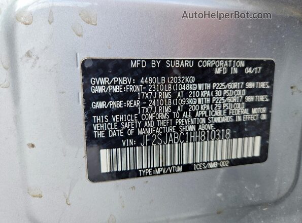 JF2SJABC1HH810318 2017 SUBARU FORESTER Серебряный Вид наклейки с VIN-кодом
