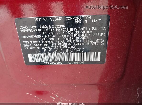 JF2SJABC1JH509652 2018 SUBARU FORESTER Red Engine compartment view
