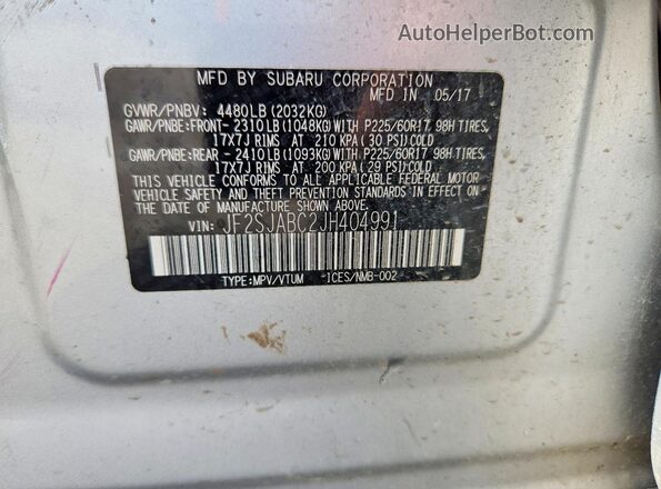 JF2SJABC2JH404991 2018 SUBARU FORESTER Silver 