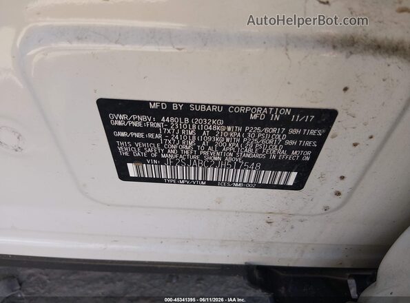 JF2SJABC2JH517548 2018 SUBARU FORESTER White Widok komory silnika