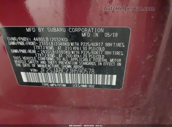 JF2SJABC2JH590578 2018 SUBARU FORESTER Red Widok komory silnika