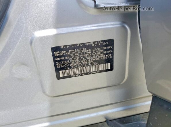 JF2SJABC3GH535680 2016 SUBARU FORESTER Silver Vista de la etiqueta del VIN