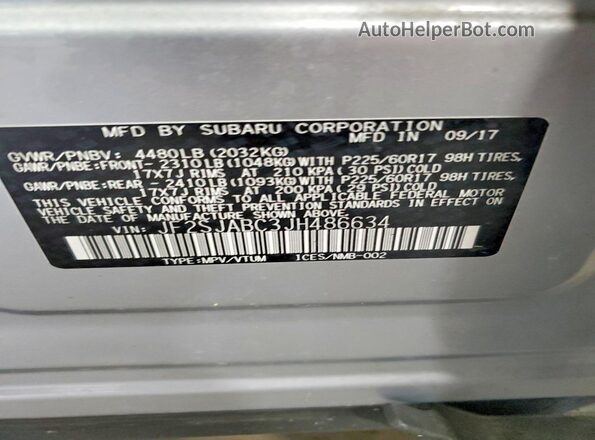 JF2SJABC3JH486634 2018 SUBARU FORESTER Silver Շարժիչի բաժամունքի տեսք