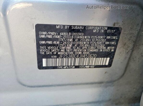 JF2SJABC4JH451620 2018 SUBARU FORESTER Silver Вид наклейки з VIN-кодом