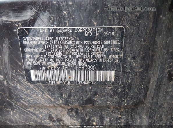 JF2SJABC4JH587990 2018 SUBARU FORESTER Black Engine compartment view