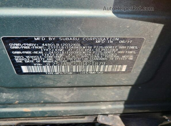 JF2SJABC5JH421879 2018 SUBARU FORESTER Green VIN კოდის სტიკერის ხედი