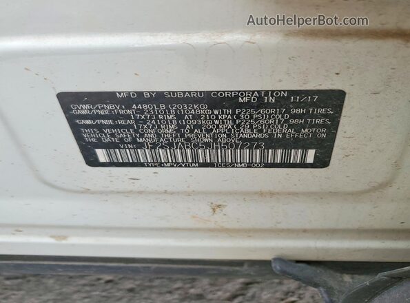 JF2SJABC5JH507273 2018 SUBARU FORESTER White Vista de la etiqueta del VIN