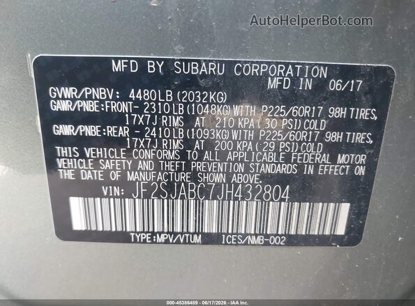 JF2SJABC7JH432804 2018 SUBARU FORESTER Green Widok komory silnika