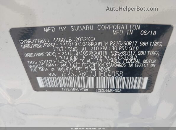 JF2SJABC7JH604068 2018 SUBARU FORESTER White Շարժիչի բաժամունքի տեսք