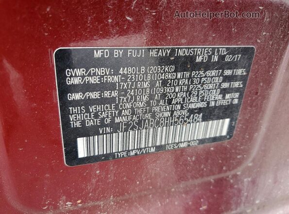 JF2SJABC8HH565484 2017 SUBARU FORESTER Red 