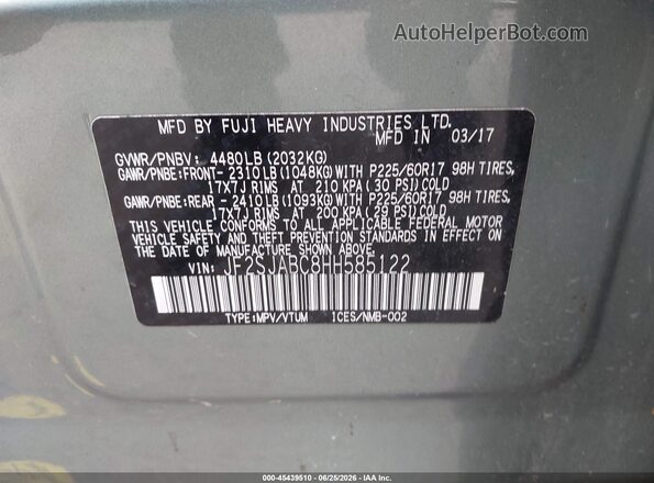 JF2SJABC8HH585122 2017 SUBARU FORESTER Green Շարժիչի բաժամունքի տեսք