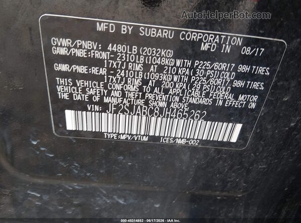 JF2SJABC8JH465262 2018 SUBARU FORESTER Black Engine compartment view