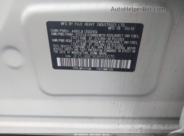 JF2SJABC9GH555075 2016 SUBARU FORESTER White Vista del compartimento del motor