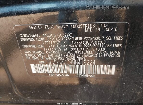 JF2SJABC9HH419224 2017 SUBARU FORESTER Черный Вид подкапотного пространства