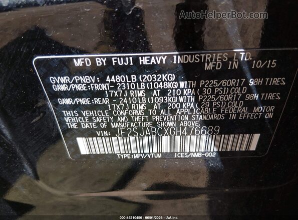 JF2SJABCXGH476689 2016 SUBARU FORESTER Black Engine compartment view