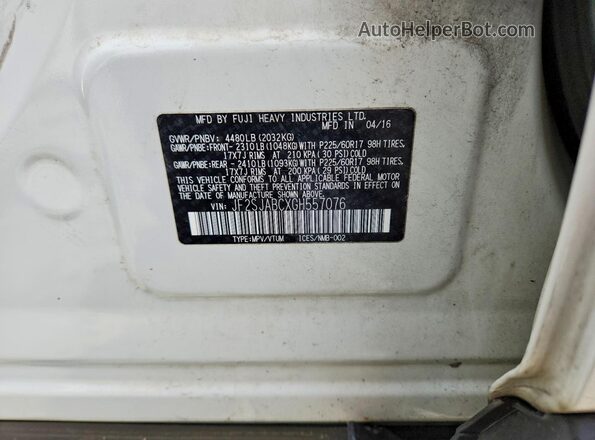 JF2SJABCXGH557076 2016 SUBARU FORESTER White VIN sticker view