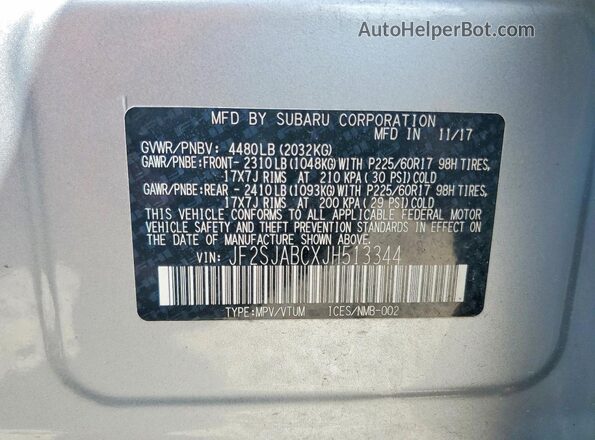 JF2SJABCXJH513344 2018 SUBARU FORESTER Silver Vista interior de 360 grados