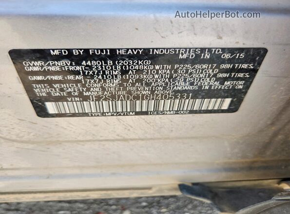 JF2SJADC1GH405331 2016 SUBARU FORESTER Silver 