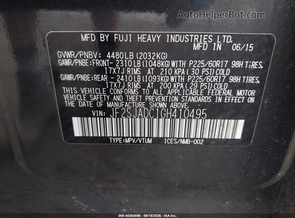 JF2SJADC1GH410495 2016 SUBARU FORESTER Gray Вид підкапотного простору