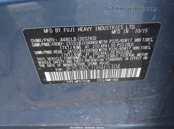 JF2SJADC1GH465304 2016 SUBARU FORESTER Blue Widok komory silnika