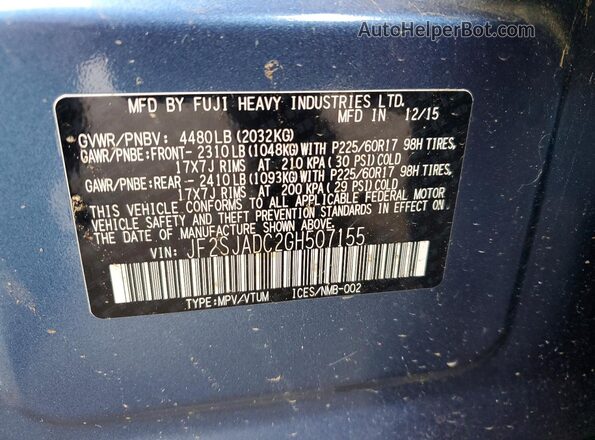 JF2SJADC2GH507155 2016 SUBARU FORESTER Blue Engine compartment view