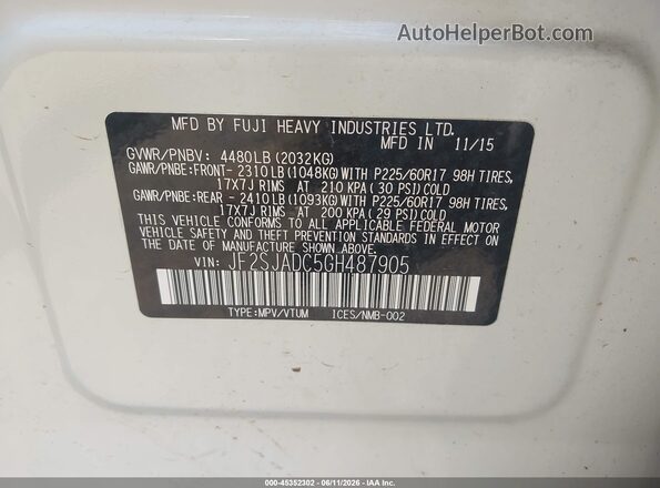 JF2SJADC5GH487905 2016 SUBARU FORESTER White ძრავის განყოფილების ხედი