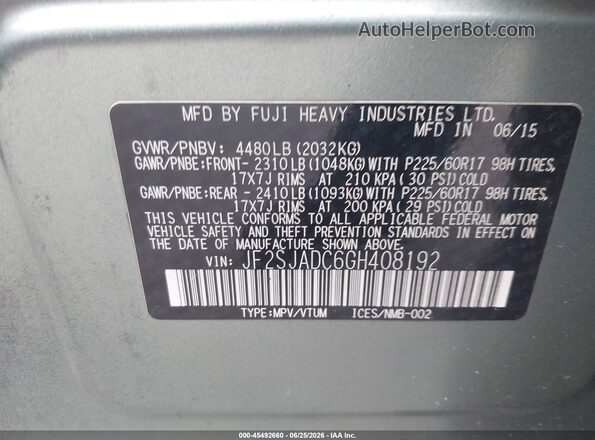 JF2SJADC6GH408192 2016 SUBARU FORESTER Green Vista del compartimento del motor