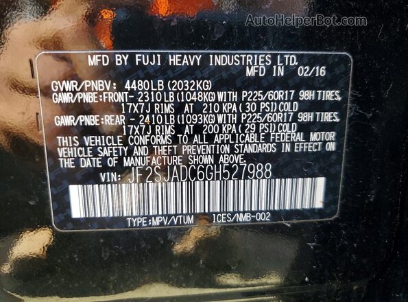 JF2SJADC6GH527988 2016 SUBARU FORESTER Черный Вид подкапотного пространства