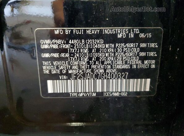 JF2SJADC7GH400327 2016 SUBARU FORESTER Black VIN կոդի պիտակի տեսք