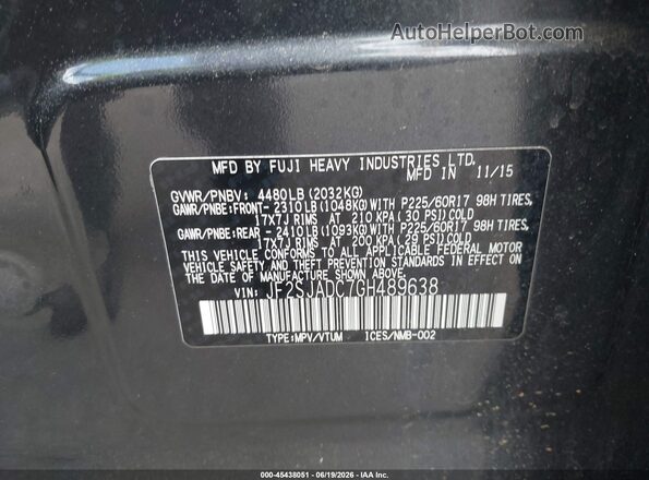 JF2SJADC7GH489638 2016 SUBARU FORESTER Black 