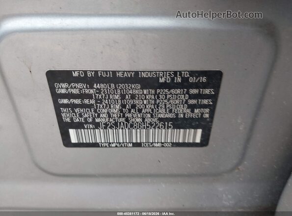 JF2SJADC8GH522615 2016 SUBARU FORESTER Серебряный Вид подкапотного пространства