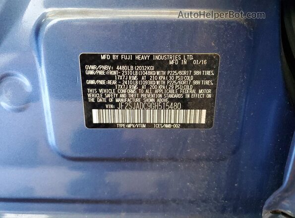 JF2SJADC9GH515480 2016 SUBARU FORESTER Blue 