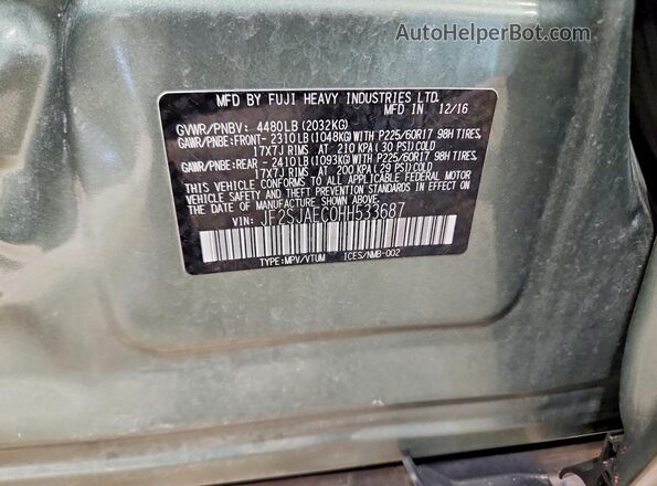 JF2SJAEC0HH533687 2017 SUBARU FORESTER Green VIN კოდის სტიკერის ხედი