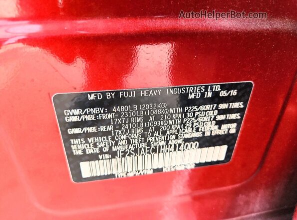 JF2SJAEC1HH414000 2017 SUBARU FORESTER Red VIN կոդի պիտակի տեսք
