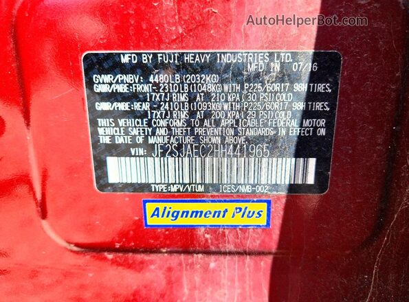 JF2SJAEC2HH441965 2017 SUBARU FORESTER Бордовый Вид подкапотного пространства