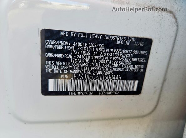 JF2SJAEC2HH508449 2017 SUBARU FORESTER Белый Вид наклейки с VIN-кодом
