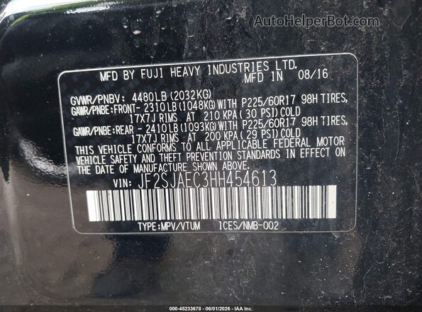 JF2SJAEC3HH454613 2017 SUBARU FORESTER Black 