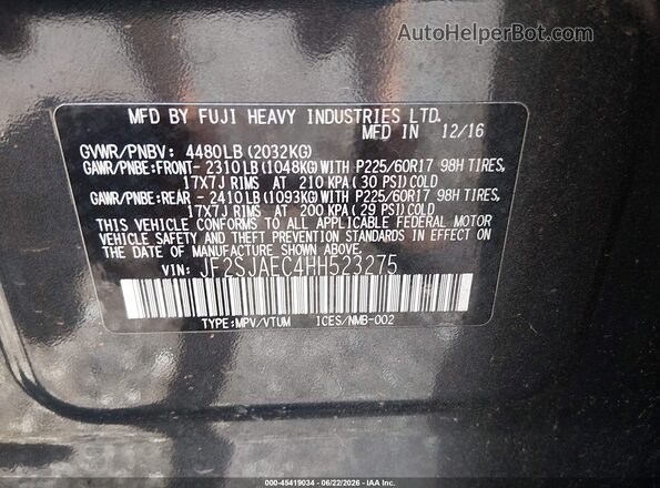 JF2SJAEC4HH523275 2017 SUBARU FORESTER Gray Engine compartment view