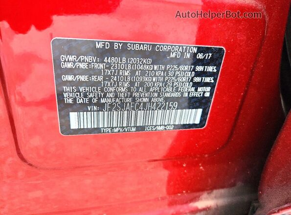 JF2SJAEC4JH422159 2018 SUBARU FORESTER Burgundy 