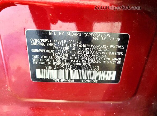 JF2SJAEC4JH537828 2018 SUBARU FORESTER Red 