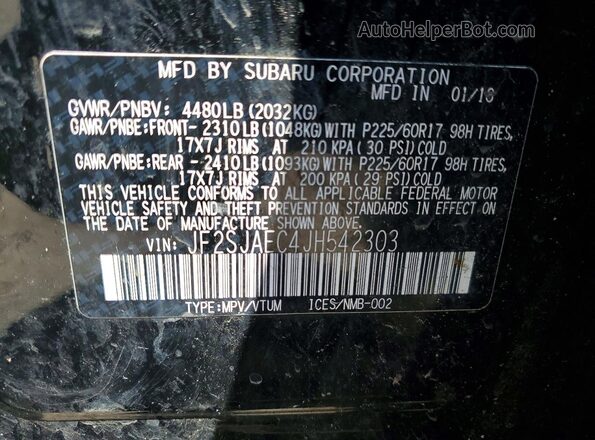 JF2SJAEC4JH542303 2018 SUBARU FORESTER Black Панорамний вид салону 360°